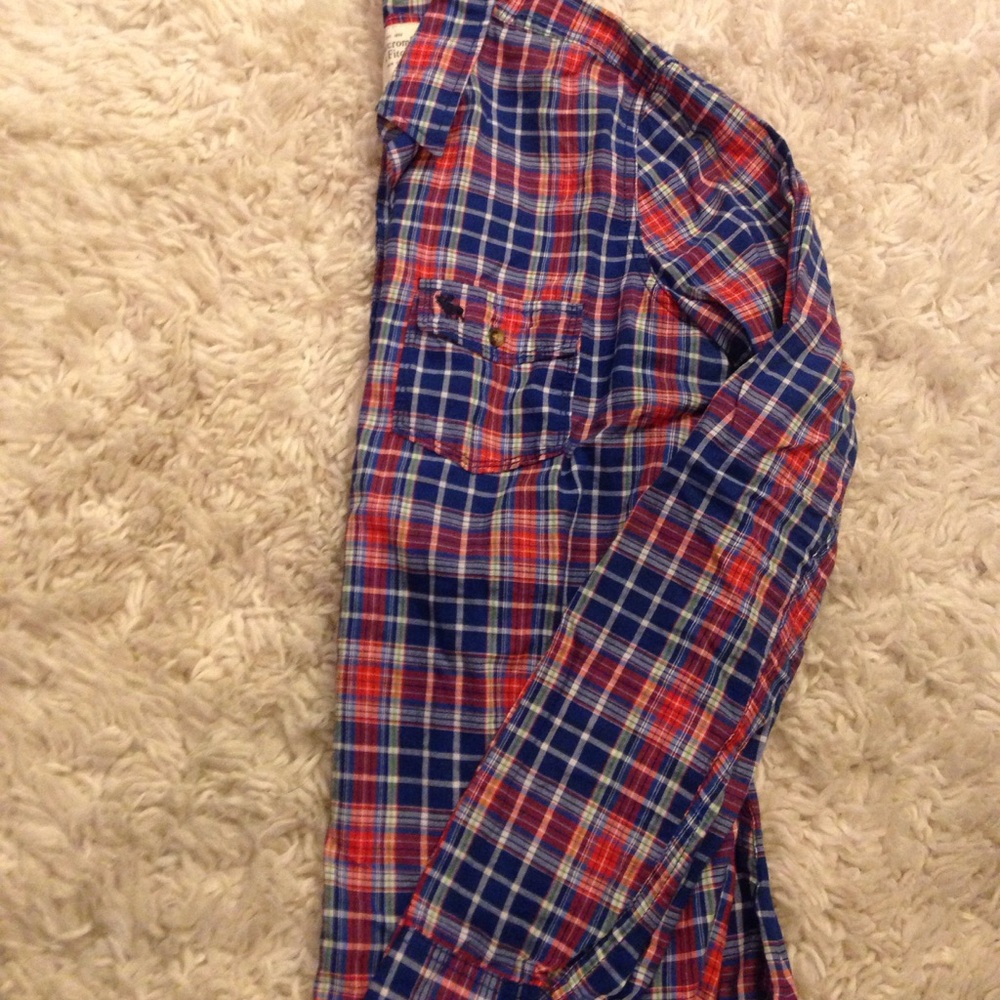 Abercrombie & Fitch Red and Blue Plaid Button-Down Shirt